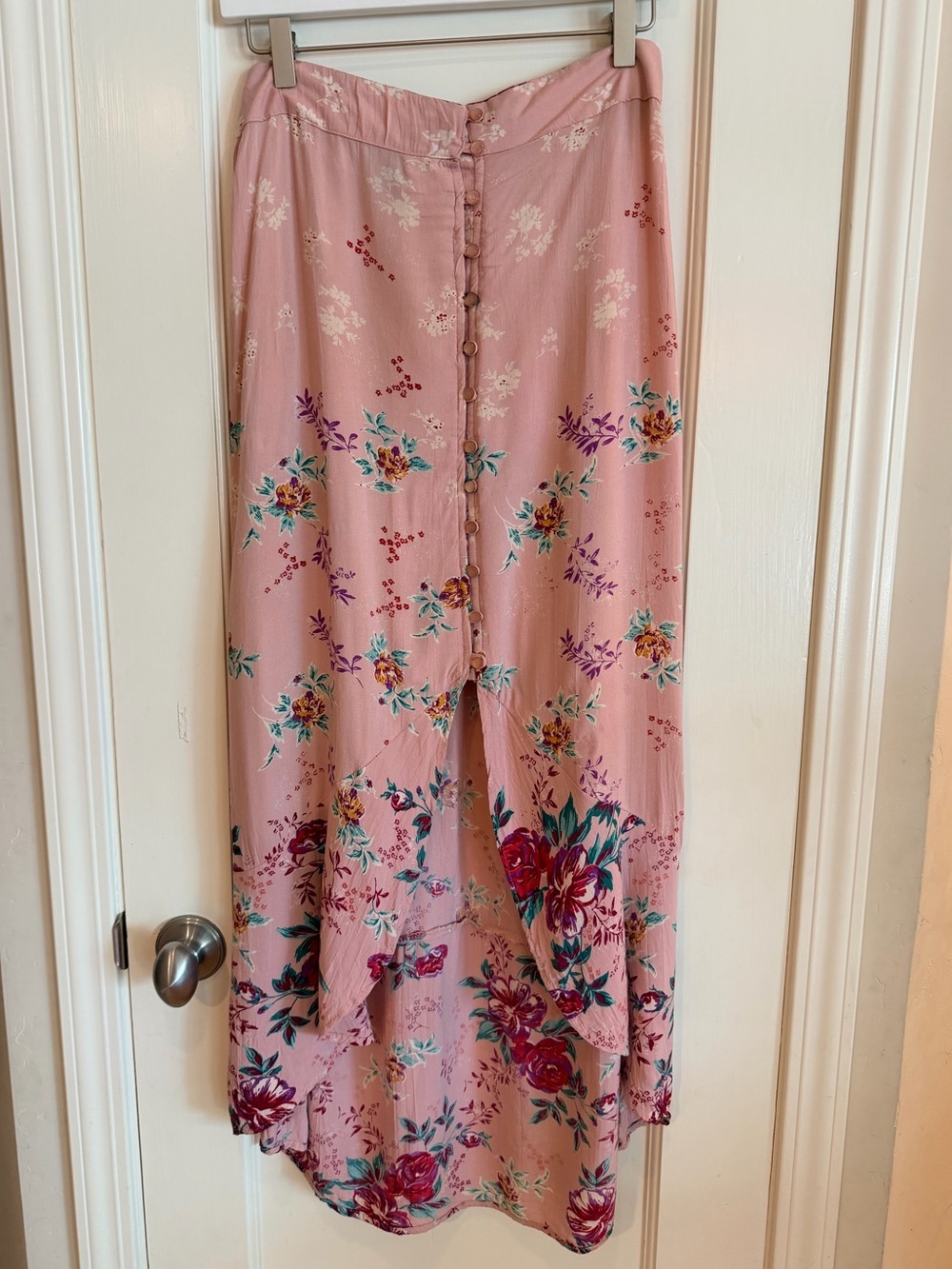 Angie Pink Floral High-Low Button-Front Maxi Skirt 100% Rayon